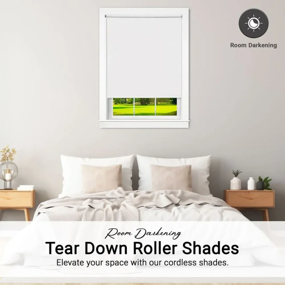 PowerSellerUSA Vinyl Roller Shades, Room Darkening 8-Gauge Thick, Cordless